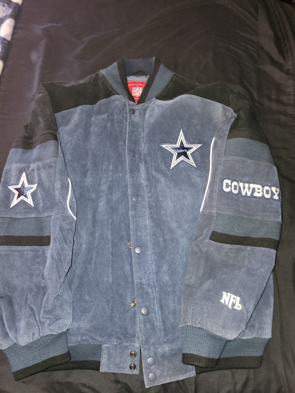 Dallas Cowboys Navy Suede Varsity Jacket - NFL Size Large